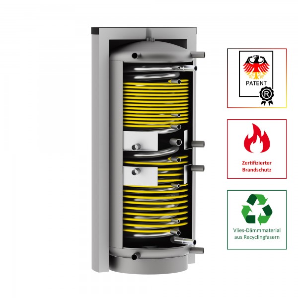 Solarbayer Hygiene-Schichtladespeicher HSK-SLS-2200, Edelstahlwellrohr